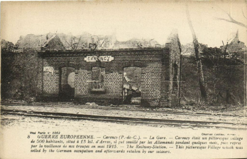Carte postale ancienne Guerre Eurpeenne-Carency - La Gare à Carency