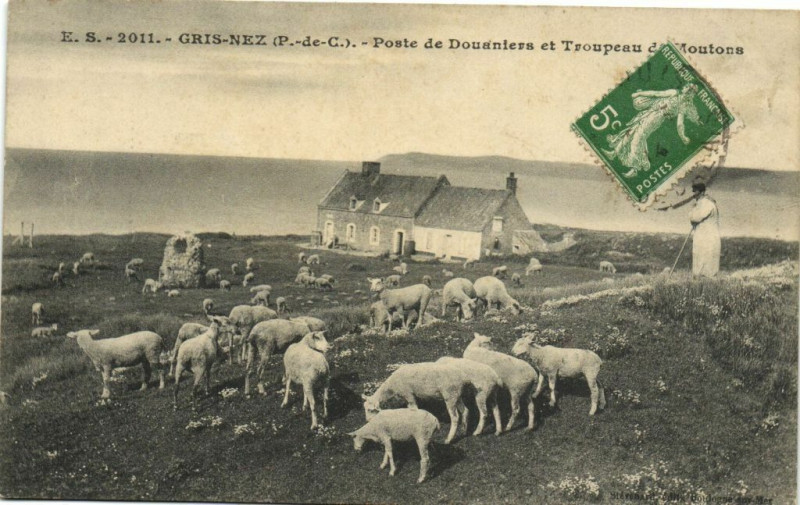 Carte postale ancienne Gris-Nez - Poste deDouaniers et Troupeau