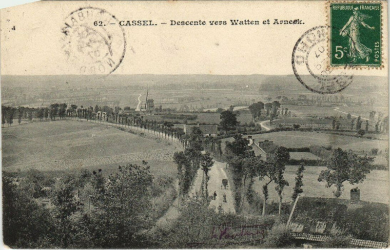 Carte postale ancienne Cassel - Descente vers Watten et Arneck à Cassel