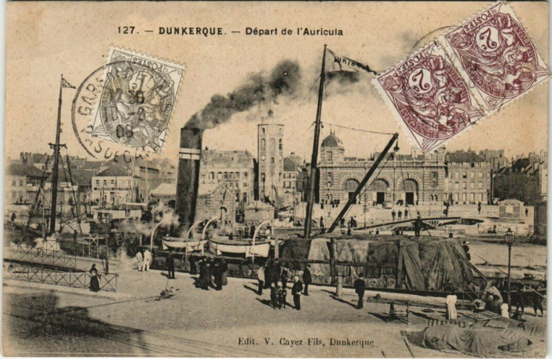 Carte postale ancienne Dunkerque - Depart de l'Auricula à Dunkerque