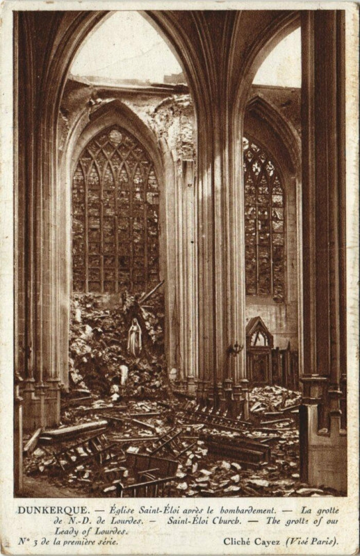 Carte postale ancienne Dunkerque - Eglise Saint-Eloi apres le bombardement à Dunkerque