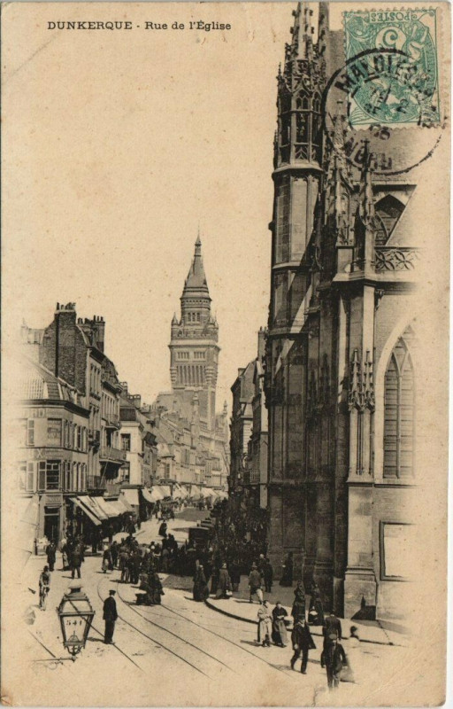 Carte postale ancienne Dunkerque - Rue de l'Eglise à Dunkerque