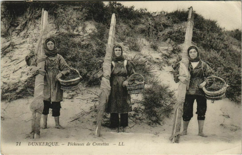 Carte postale ancienne Dunkerque - Pecheurs de Crevettes à Dunkerque