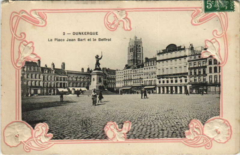 Carte postale ancienne Dunkerque - La Place Jean Bart Embossed à Dunkerque