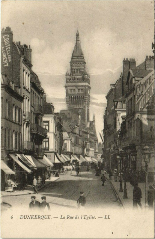 Carte postale ancienne Dunkerque - La Rue de l'Eglise à Dunkerque