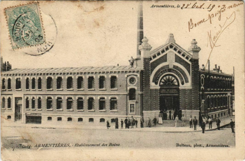 Carte postale ancienne Armentieres - Etabl. des Bains à Armentières