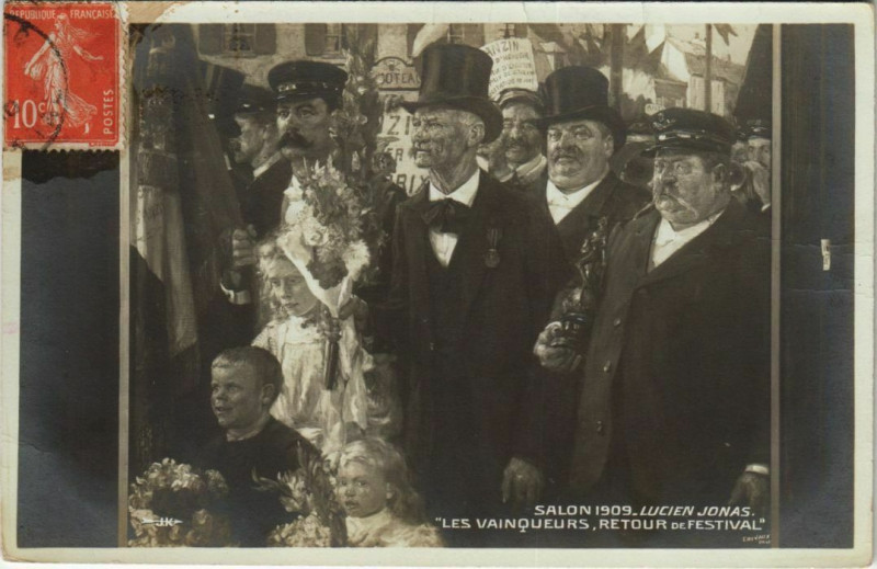 Carte postale ancienne Salon 1909 - Lucien Jonas - Les Vainqueurs