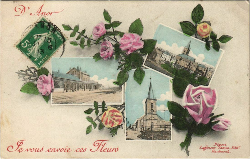 Carte postale ancienne D'Anor - Je vous envoie ces Fleurs à Anor