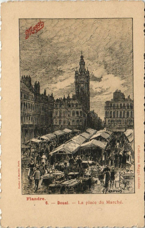 Carte postale ancienne Douai - La Place du Marche à Douai