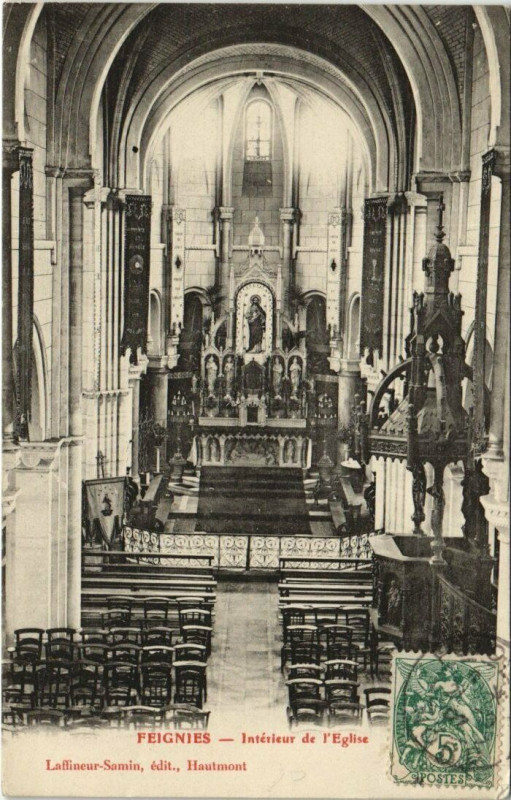 Carte postale ancienne Feignies - Interieur de l'Eglise à Feignies