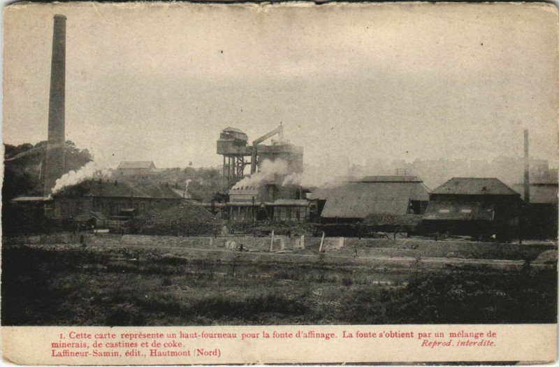 Carte postale ancienne Haut-fourneau Laffineur-Samin, Hautmont à Hautmont