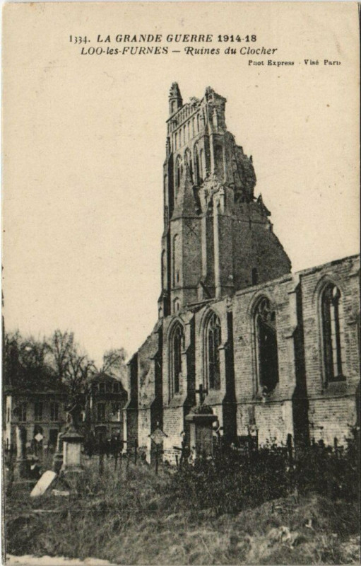 Carte postale ancienne Loo-les-Furnes - Ruines du Clocher