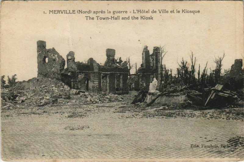 Merville - L'Hotel de Ville et le Kiosque à Merville - Cartorum