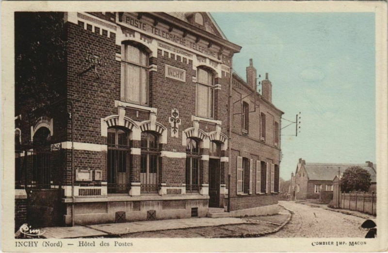 Carte postale ancienne Inchy - Hotel des Postes à Inchy