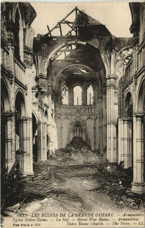 Carte postale ancienne Les Ruines de le Grande Guerre - Eglise N.-D. à Erre
