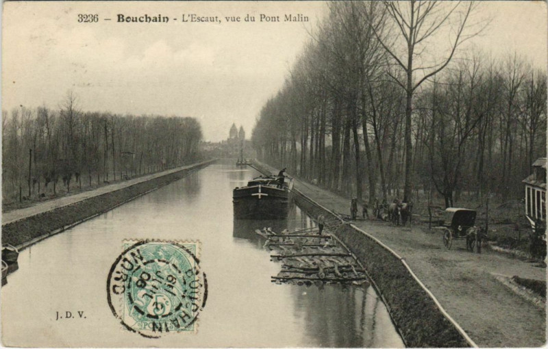 Carte postale ancienne Beucbain - L'Escaut vue du Pont Malin