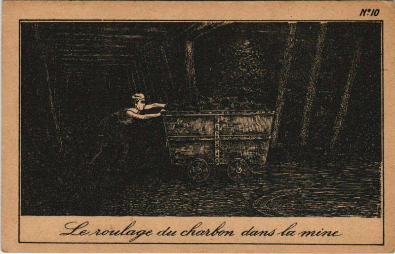 Carte postale ancienne Le roulage du charbon dans la mine