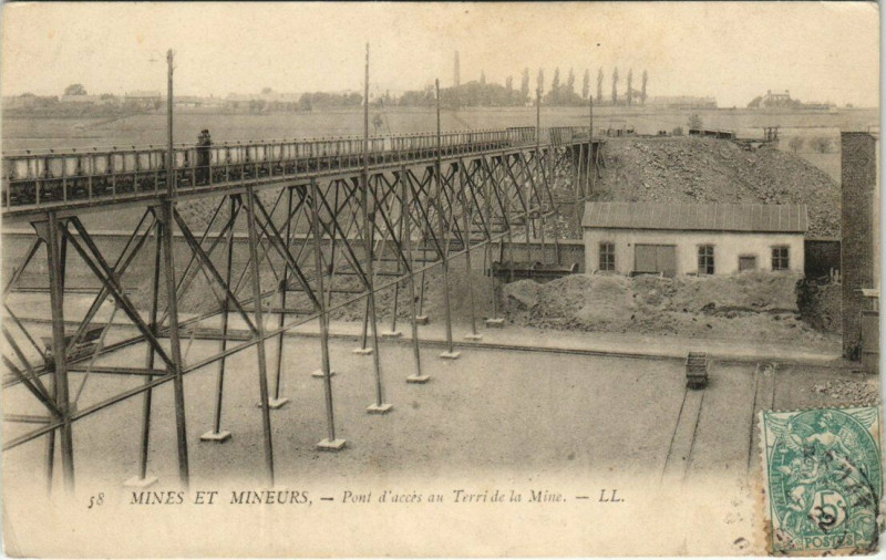 Carte postale ancienne Mines et Mineurs Pont d'acces au la Mine