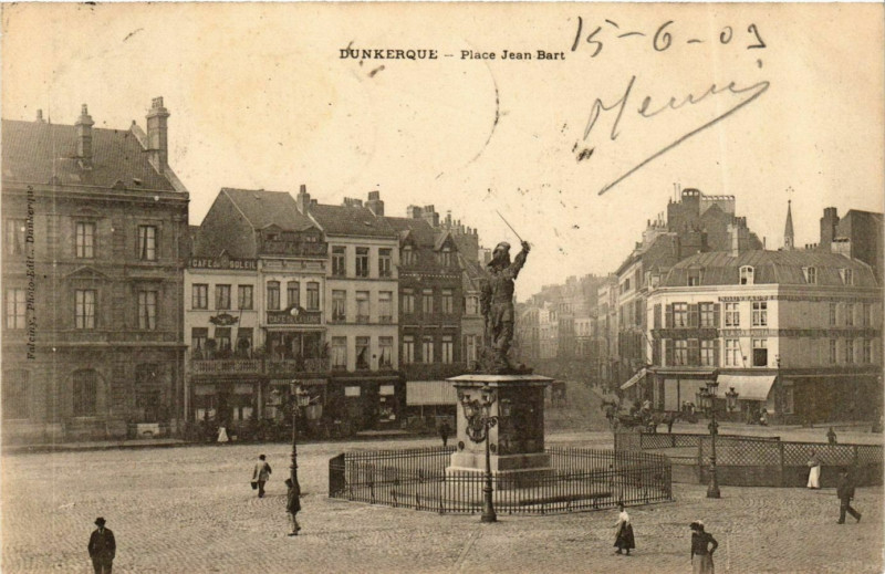 Carte postale ancienne Nord Dunkerque Place de Jean-Bart statue à Dunkerque