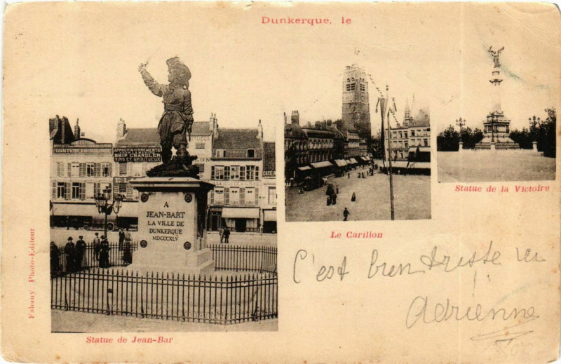 Carte postale ancienne Nord Dunkerque Place de Jean-Bart statues à Dunkerque