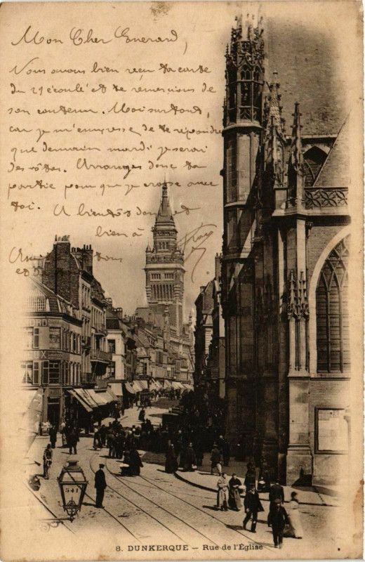 Carte postale ancienne Nord Dunkerque Rue de l'Eglise à Dunkerque