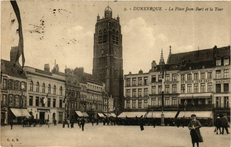 Carte postale ancienne Nord Dunkerque Place Jean-Bart Tour à Dunkerque