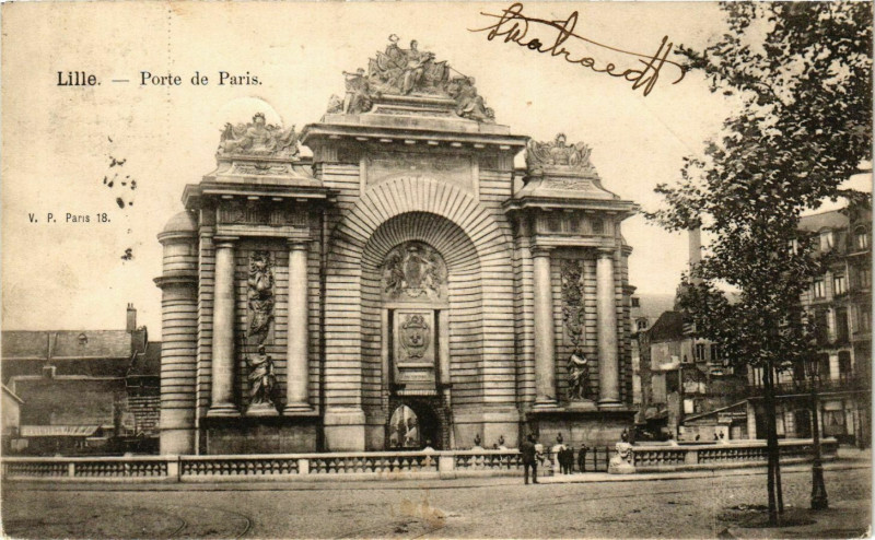Carte postale ancienne Nord Lille Porte de Paris à Lille