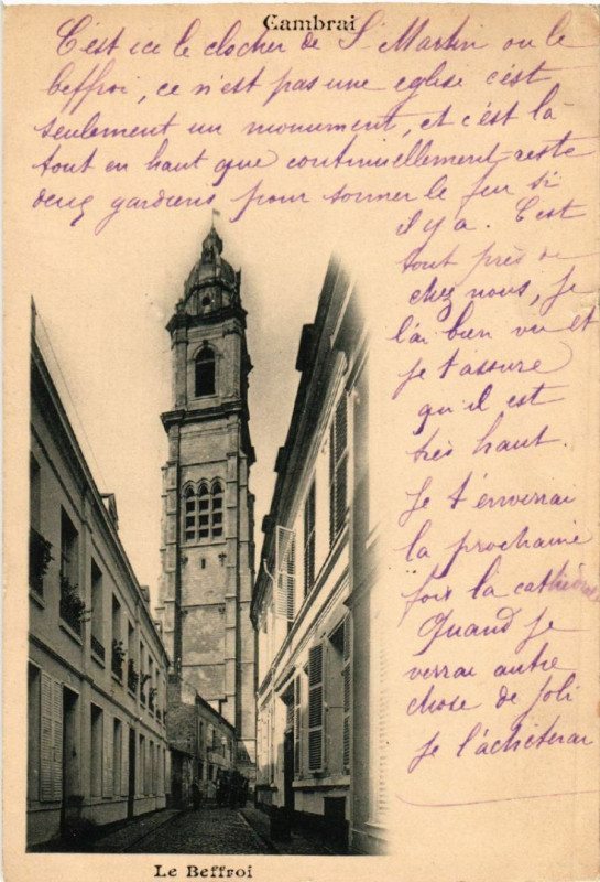 Carte postale ancienne Cambrai - Le Beffroi à Cambrai