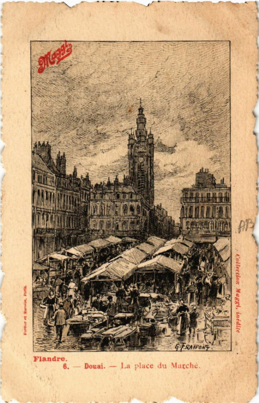 Carte postale ancienne Douai - La place du Marche à Douai