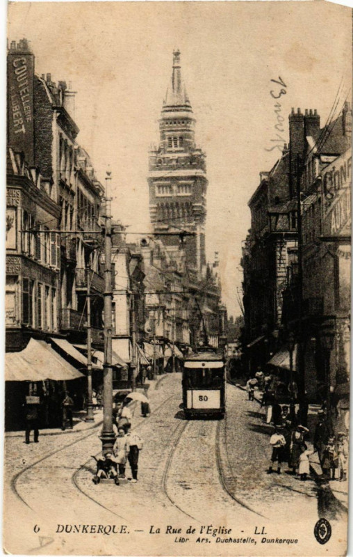 Carte postale ancienne Dunkerque - La Rue de l'Eglise à Dunkerque
