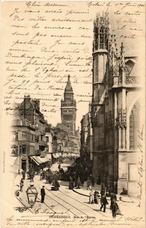 Carte postale ancienne Dunkerque - Rue d'Eglise à Dunkerque