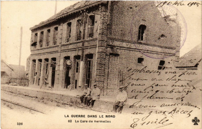 Carte postale ancienne La Guerre dans le Nord - La Gare de Vermeiles à Erre