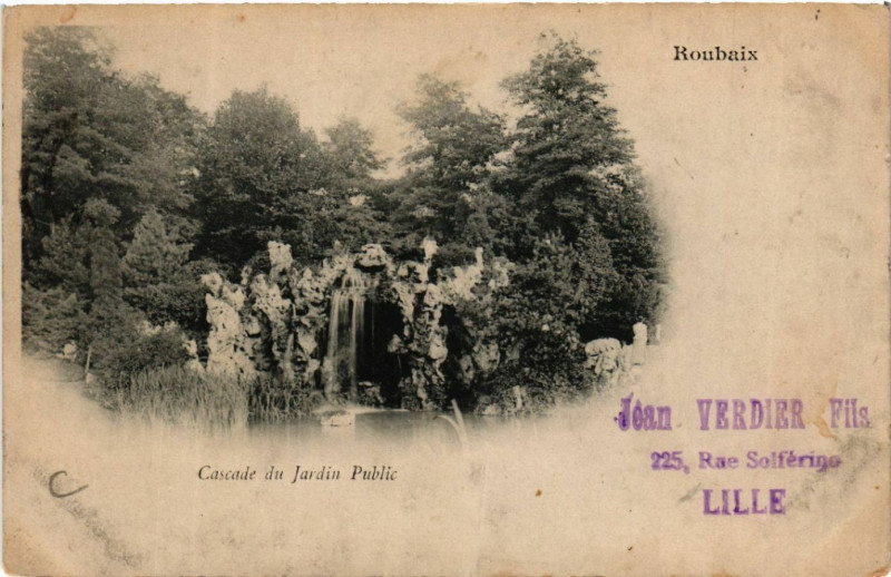 Carte postale ancienne Roubaix - Cascade de Jardin Publix à Roubaix