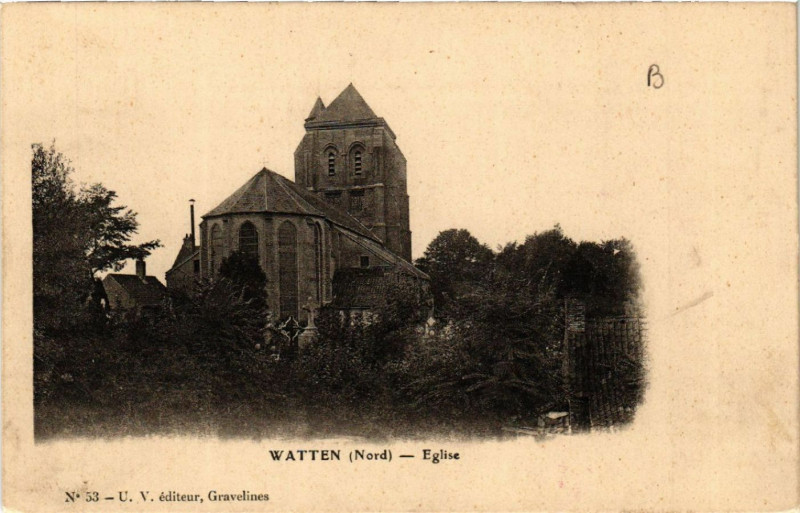 Carte postale ancienne Watten - Eglise à Watten