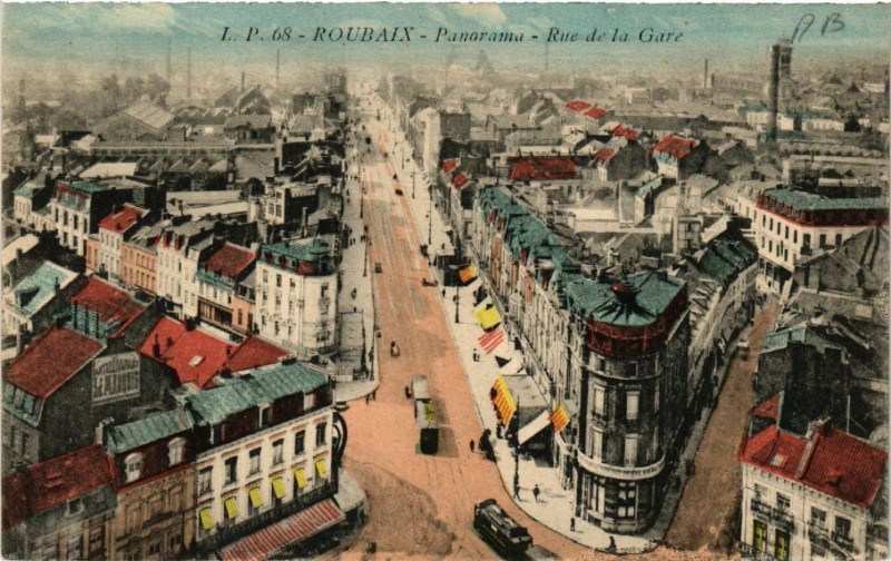 Carte postale ancienne Roubaix - Panorama - Rue de la Gare à Roubaix