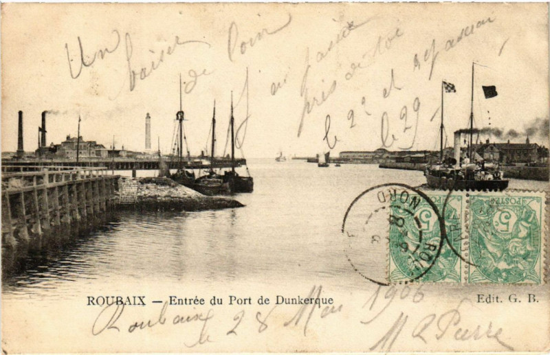 Carte postale ancienne Roubaix - Entrée du Port de Dunkerque à Roubaix
