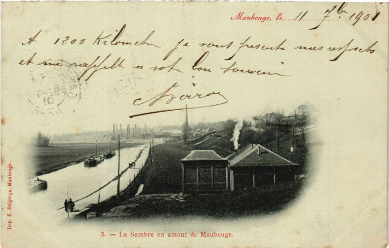 Carte postale ancienne Maubeuge le - La Sambre en amont de Maubeuge à Maubeuge