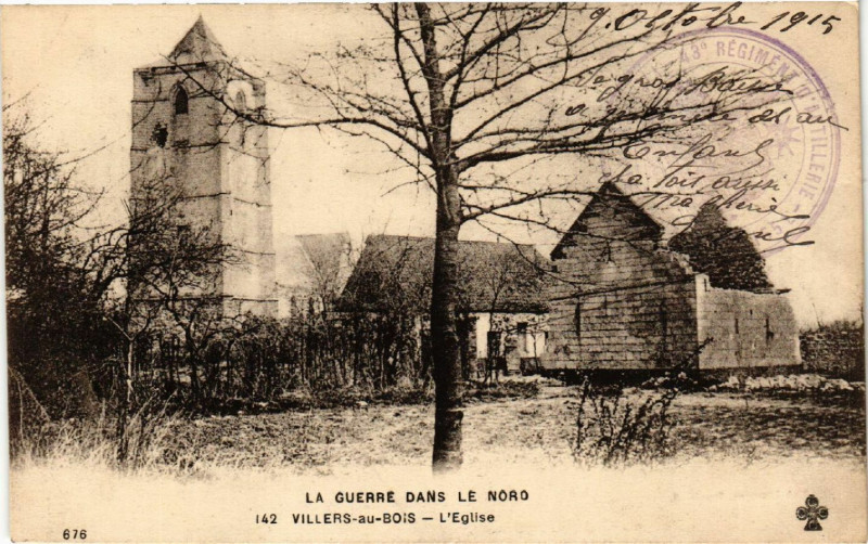 Carte postale ancienne La Guerre Dans le Nord - Vllers-au-Bois - l'Eglise à Erre