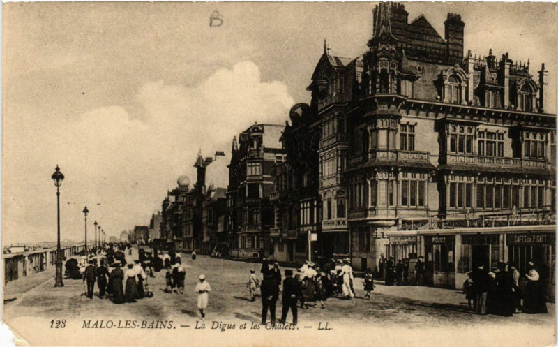 Carte postale ancienne Malo-les-Bains - La Digue et les Chalets