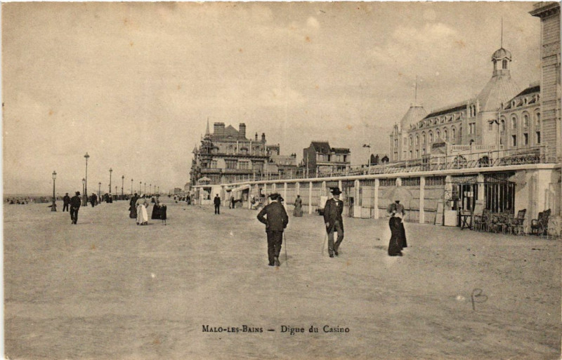 Carte postale ancienne Malo-les-Bains - Digue du Casino