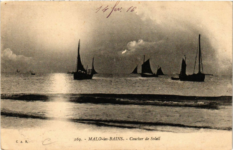 Carte postale ancienne Malo-les-Bains - Coucher de Soleil
