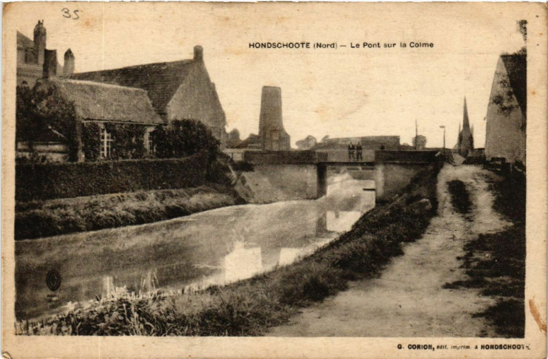 Carte postale ancienne Hondschoote - Le Pont sur la Coime à Hondschoote