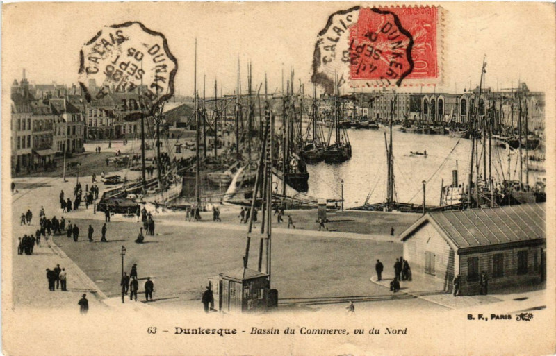 Carte postale ancienne Dunkerque - Bassin du Commerce vu du Nord à Dunkerque