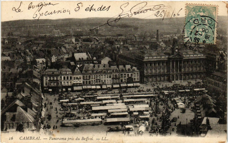 Carte postale ancienne Cambrai - Panorama pris du Beffroi à Cambrai
