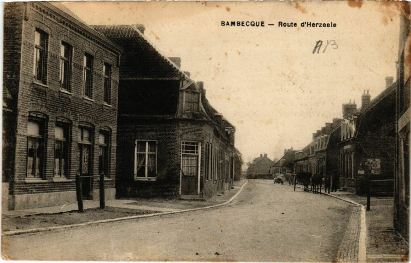 Carte postale ancienne Bambeque - Route d'Herzéele