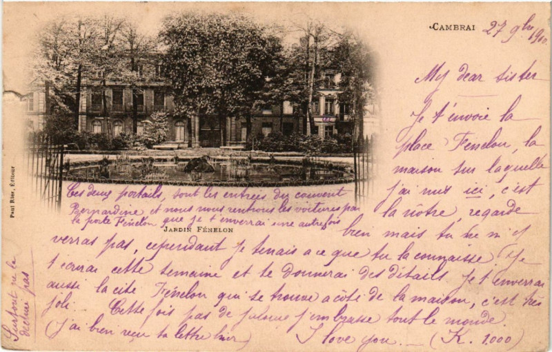Carte postale ancienne Cambrai - Jardin Fenelon à Cambrai