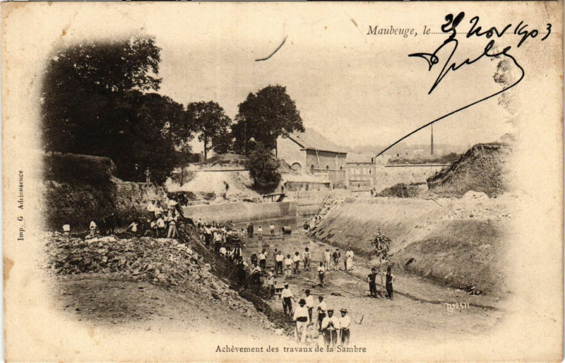 Carte postale ancienne Achevement des travaux de la Sambre