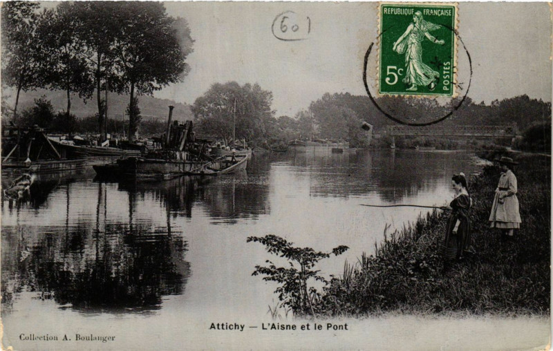 Carte postale ancienne Attichy - L'Asine et le Pont
