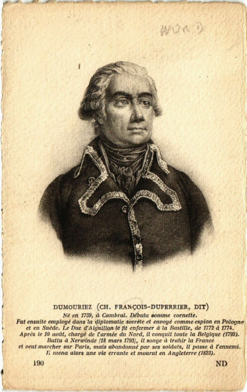Carte postale ancienne Dumouriez ine en 1739 a Cambrai à Cambrai