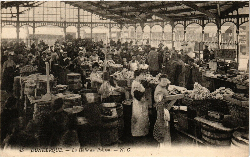 Carte postale ancienne Dunkerque - La halle au poisson à Dunkerque